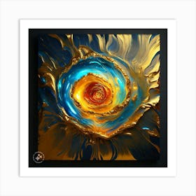 Blue And Gold Abstract Painting Art Print