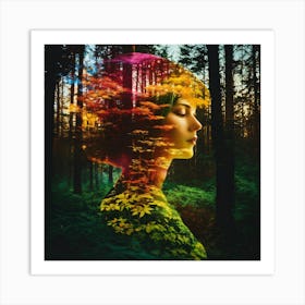 Photo Collage - Woman In The Forest Art Print