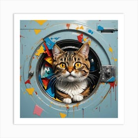 Funny Cat Inside a Washing Machine Art Print