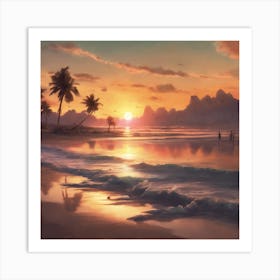 276088 Sunset Time On The Beach Xl 1024 V1 0 Art Print