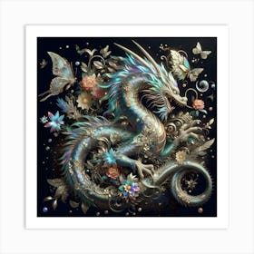 Dragon And Flowers Art Print