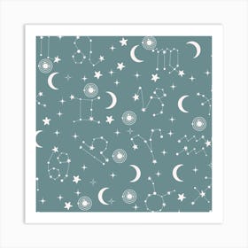 Stars And Constellations Grey Art Print