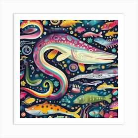 Eels And Fish At A Party Art Print