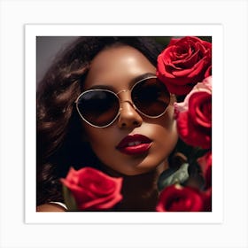 Portrait Of A Woman With Red Roses Art Print