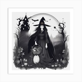 Witch With Pumpkins Art Print