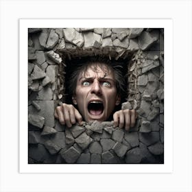 Man Coming Out Of A Wall Art Print