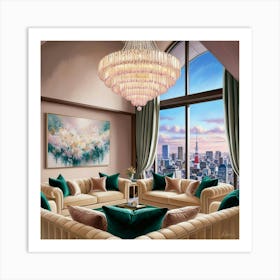 Living Room With Chandelier Art Print