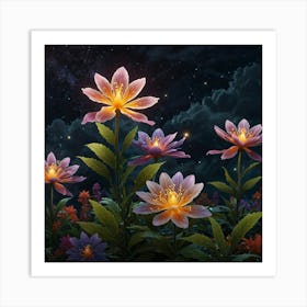 Lotus Flower In The Night Sky Art Print