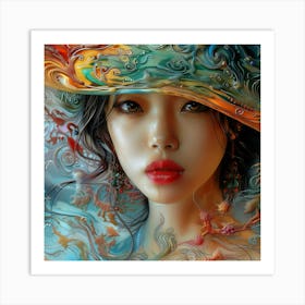 Asian Girl In A Hat Art Print