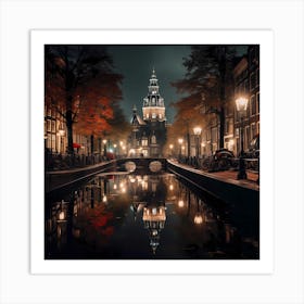 Amsterdam Canal Reflections By Night Art Print