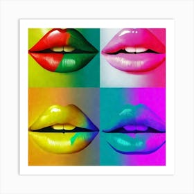 Collage Of Rainbow Lips, Retro 80s Aesthetic, Neon Hues Art Print