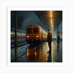 Man Standing At Train Station Art Print