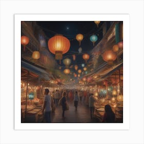 Lanterns In The Market Art Print