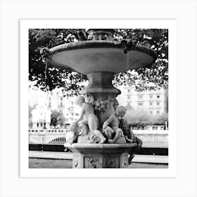 Water Fountain Statue, Black And White St Sebastian, Spain Square Art Print