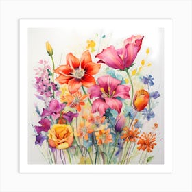 AI Floral Euphony: Whispers of Watercolor Blooms Art Print