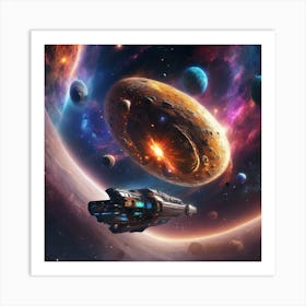 Spaceship In Space Art Print