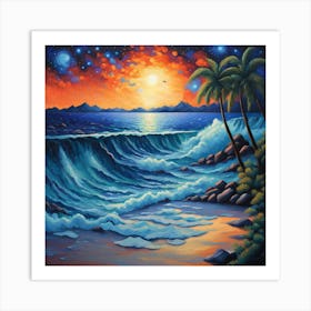 Sunset At The Beach .Enhanced wall art Art Print