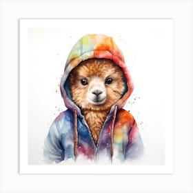 Watercolour Cartoon Alpaca In A Hoodie Art Print