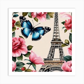 Paris Roses And Eiffel Tower 1 Art Print