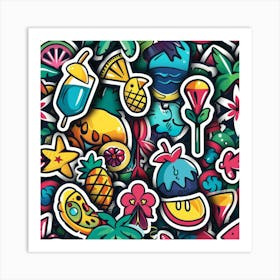 Colorful Tropical Stickers Art Print