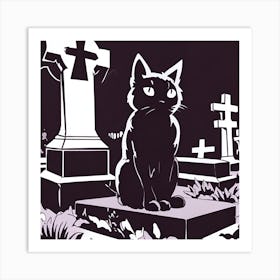 Cat In The Graveyard Art Print