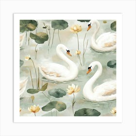 Swans In Water Art Print