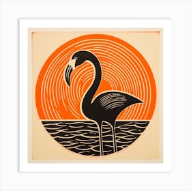 Retro Bird Lithograph Flamingo 2 Art Print