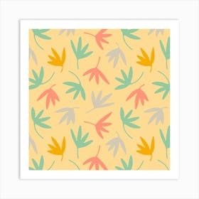 PETALS Abstract Floral Botanical in Mint Pink Yellow Gray on Cream Art Print