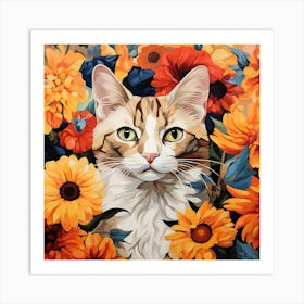 Cat In Flowers Art Print