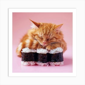 Cat Sleeping On Sushi 2 Art Print