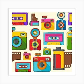 Seamless Pattern Of Cameras Art Print