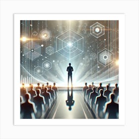 Inspiring Business Speaker: A Dynamic Scene of a Professional Addressing an Engaged Audience in a Modern Setting Art Print