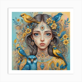 Girl With Birds 1 Art Print