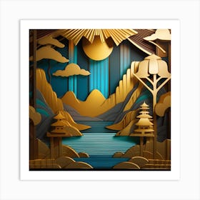 3d Paper Art Japanese Textured Monochromatic Art Print