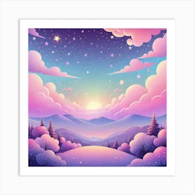 Sky With Twinkling Stars In Pastel Colors Square Composition 24 Art Print