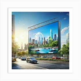 Billboard Ready For Advertisement Dominating An Urban Vista Juxtaposed Against The Backdrop Of To 2 1 Art Print