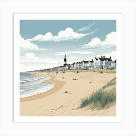 Southwold Beach Suffolk Mediterranean Style Illustration 2 Art Print