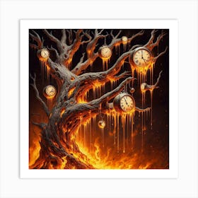 Clocks On Fire Art Print