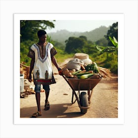 African Man With Wheelbarrow 1 Art Print