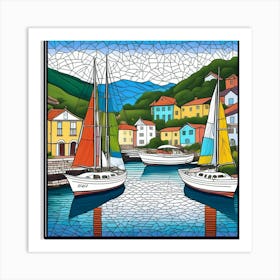 Sailboats In The Harbor Art Print