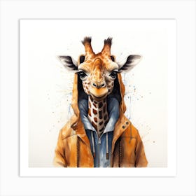 Watercolour Cartoon Giraffe In A Hoodie Art Print