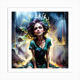 Girl In The Rain Art Print