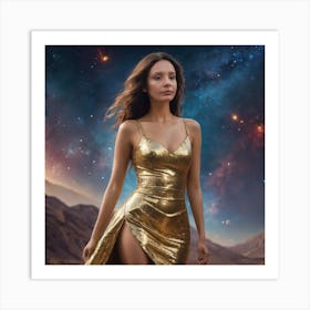 Girl In A Gold Dress Art Print