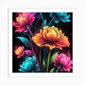 Colorful Flowers Wallpaper Art Print