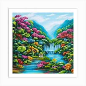 Waterfall In The Jungle 2 Art Print