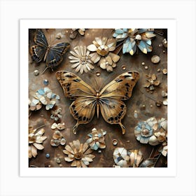 Butterflies And Flowers 1 Art Print