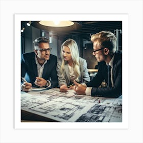 Group Of Architects Working On Plans Art Print