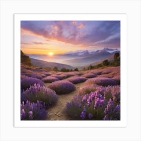 Lavender Field At Sunset 1 Art Print