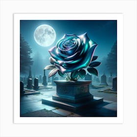 Blue Rose In Cemetery Art Print