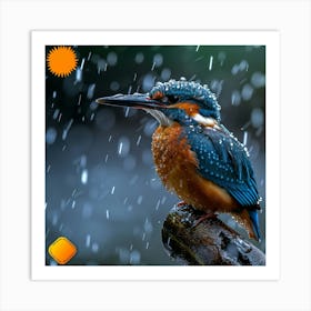 Kingfisher In The Rain Art Print